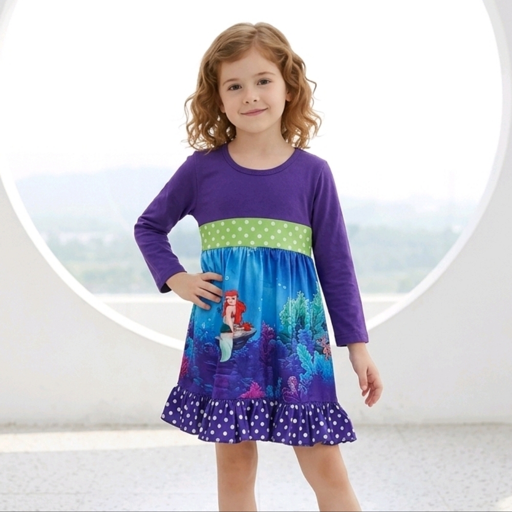 Disney Little Mermaid Ariel Dress Girls 4T 5T Purple Ruffle Disney Trip Toddler